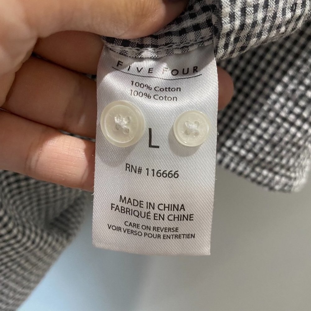 Five Four Mens Los Angeles Button Down Gingham Plaid Shirt Black White Large - Picture 5 of 8